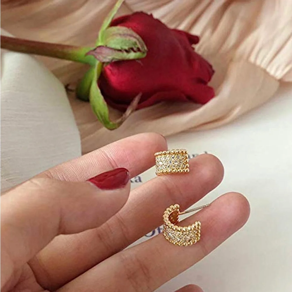 NIP 14K Gold Plated CZ Dainty Silver Cubic Zirconia Hoop Earrings Hypoallergenic